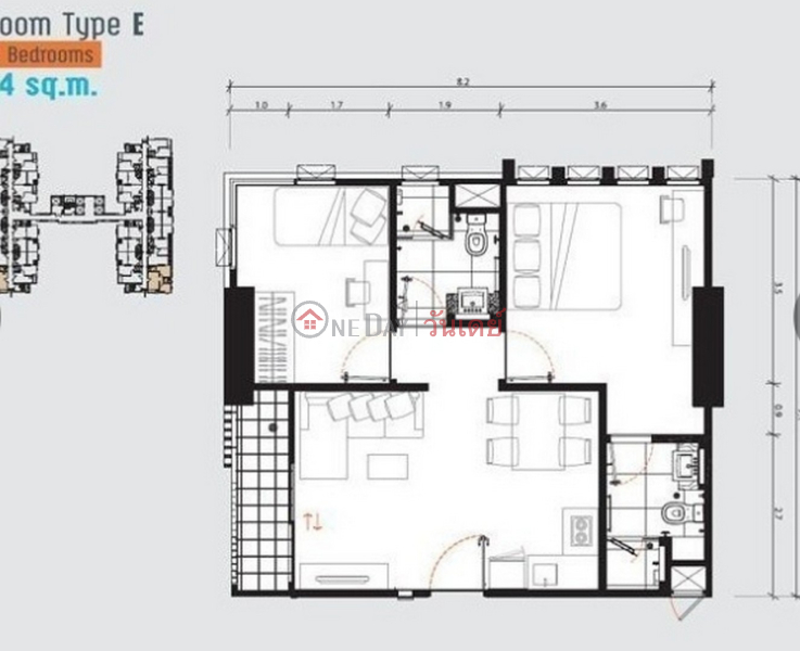 คอนโด สำหรับ เช่า: CU Terrace, 54 ตร.ม., 2 ห้องนอน รายการเช่า