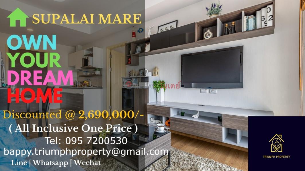 ค้นหาอสังหาริมทรัพย์ในประเทศไทย | OneDay | ที่อยู่อาศัย รายการขาย Supalai Mare 1 Bed 1 Bath Condo, 6 Rental Guarantee upto 3 years