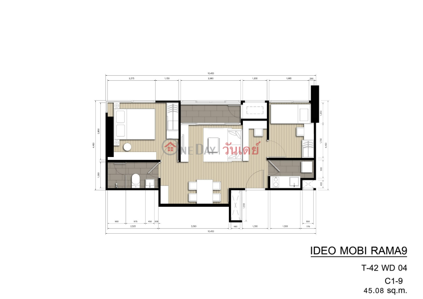 ค้นหาอสังหาริมทรัพย์ในประเทศไทย | OneDay | ที่อยู่อาศัย | รายการเช่า, คอนโด สำหรับ เช่า: Ideo Mobi Rama 9, 47 ตร.ม., 2 ห้องนอน